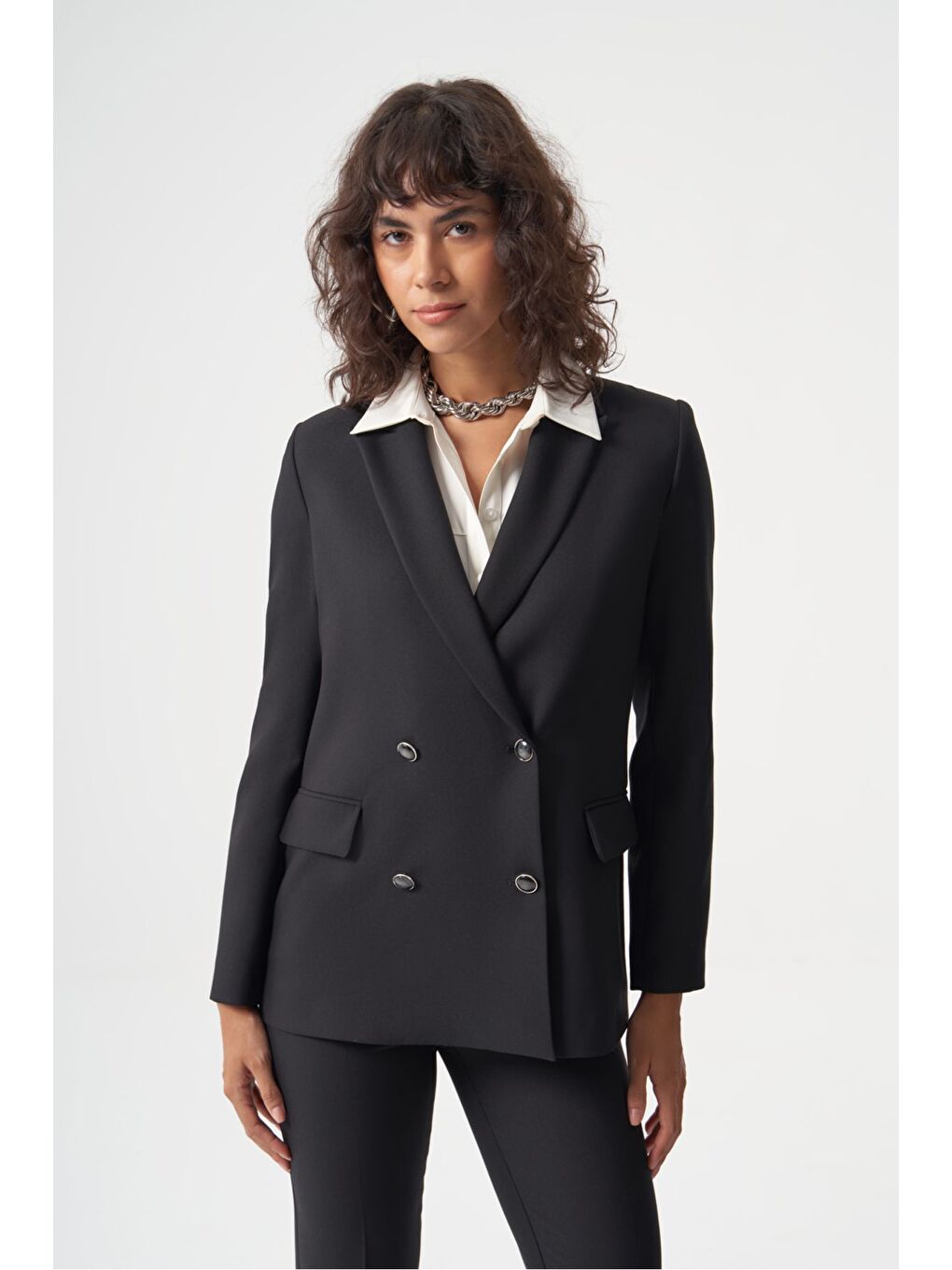 MZL Siyah Oversize Kruvaze  Blazer Ceket