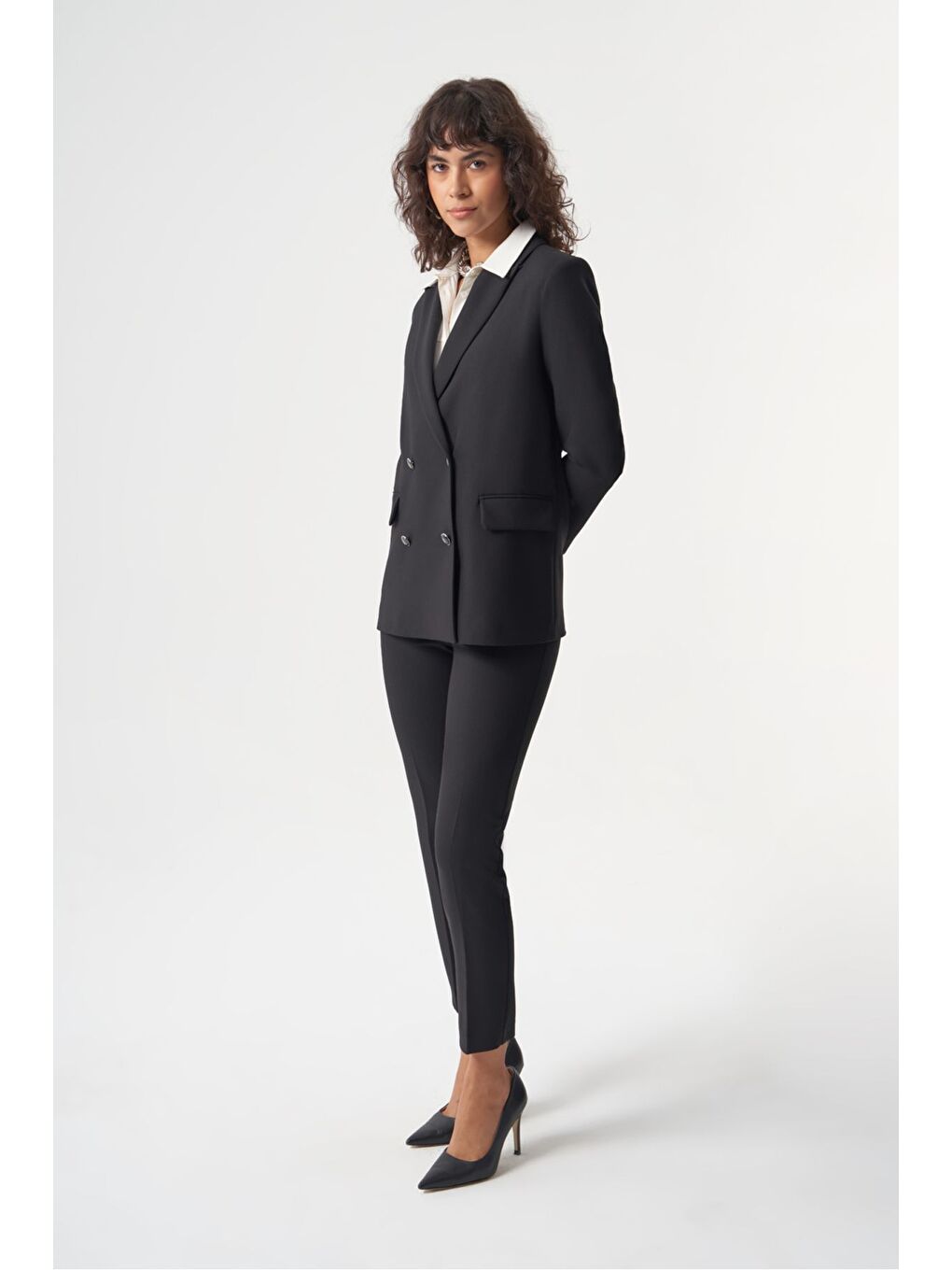 MZL Siyah Oversize Kruvaze  Blazer Ceket-1