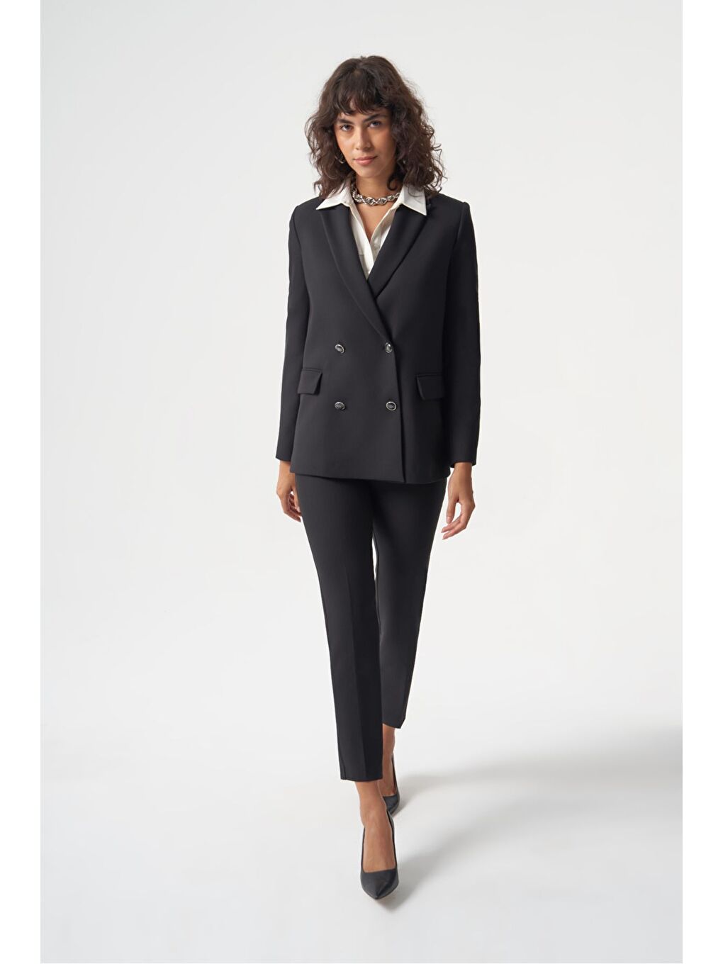 MZL Siyah Oversize Kruvaze  Blazer Ceket-4