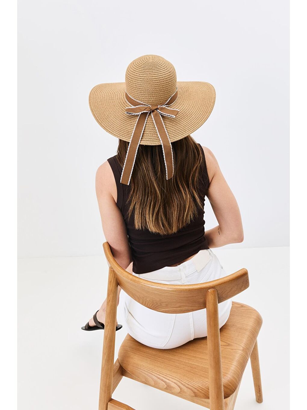 Bej Geniş Kenar Hasır Plaj Şapkası Y25730-04 Vizon-1