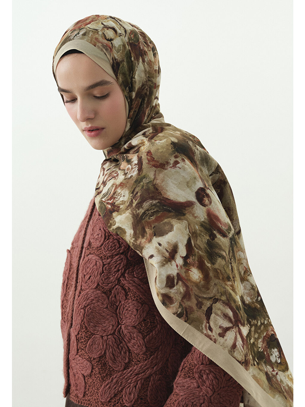 Bej SWEET VANILLA DESENLİ PAMUK VİSKON ŞAL BEJ-2