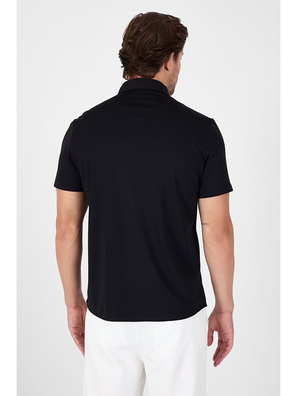 Siyah Kısa Kol Düğmeli Yaka Cepsiz Performans Ürün Slim Fit Büyük Beden Gömlek 1004250256