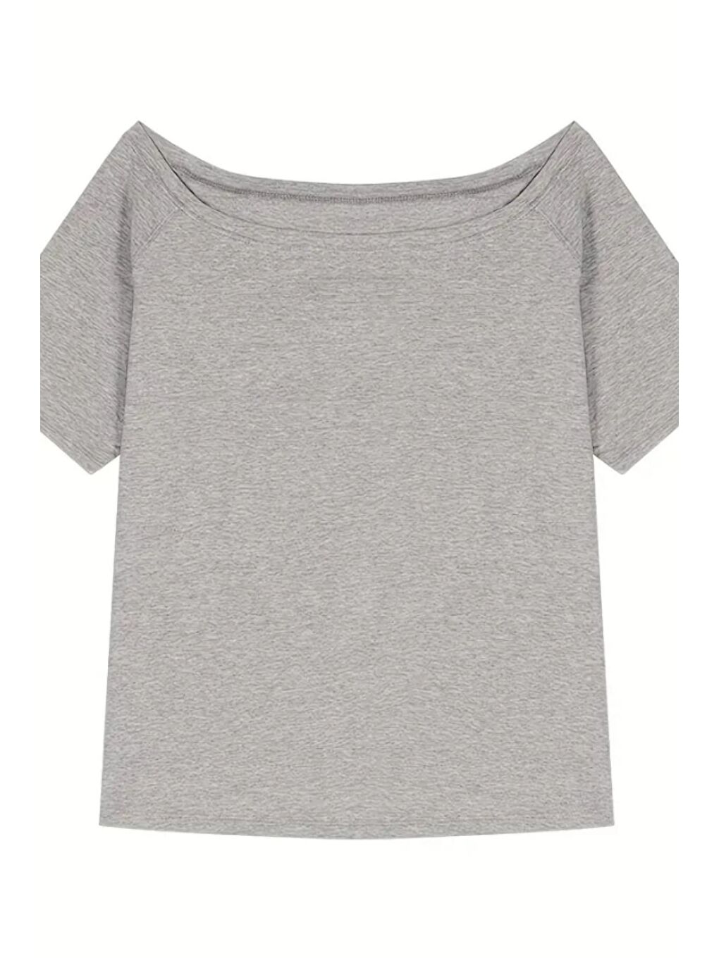 Gri Kadın Düşük Omuz Kayık Yaka Oversize T-Shirt-3