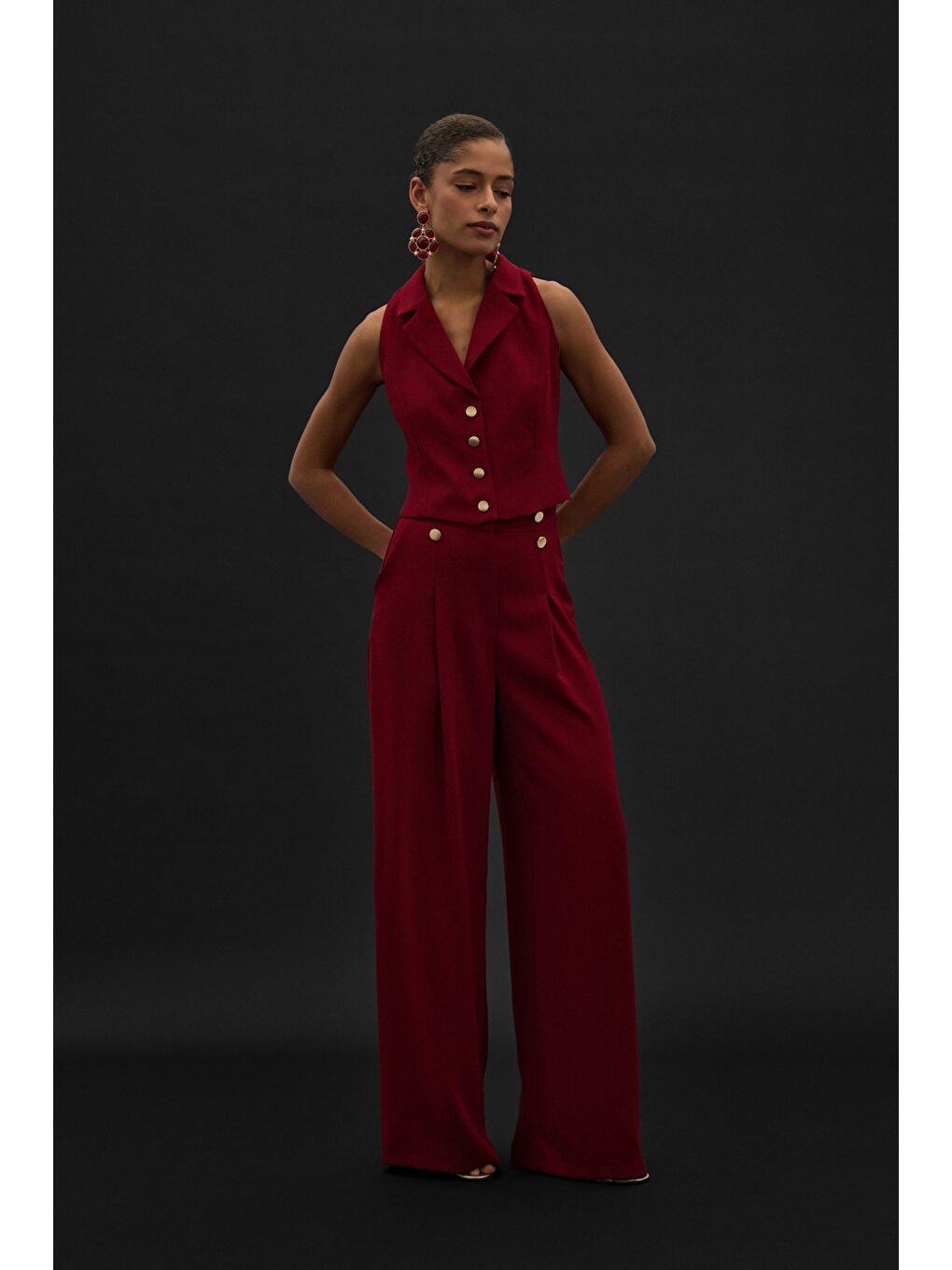 Eva Krep Pantolon - Bordo-1