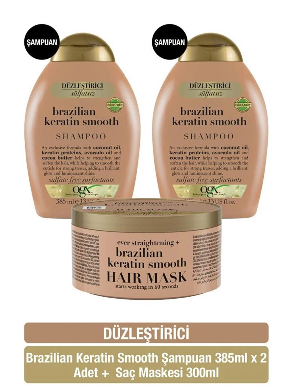 Düzleştirici Brazilian Keratin Smooth Şampuan X2 + Saç Maskesi