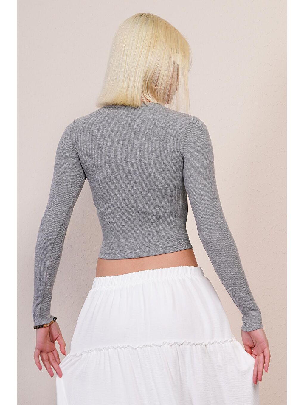 Gri V Yaka Uzun Kollu Kaşkorse Body Mg2192-2