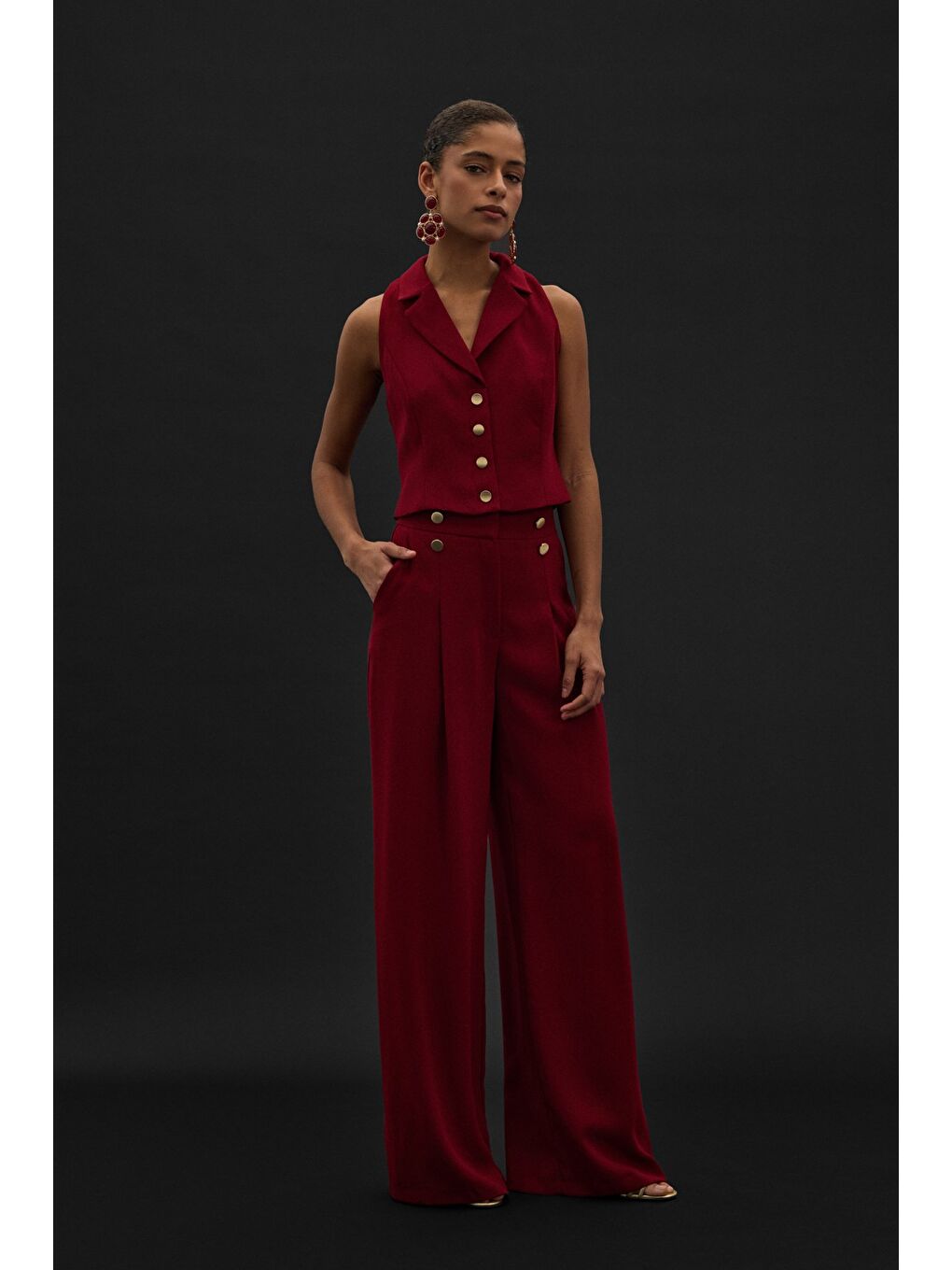 Eva Krep Pantolon - Bordo-3