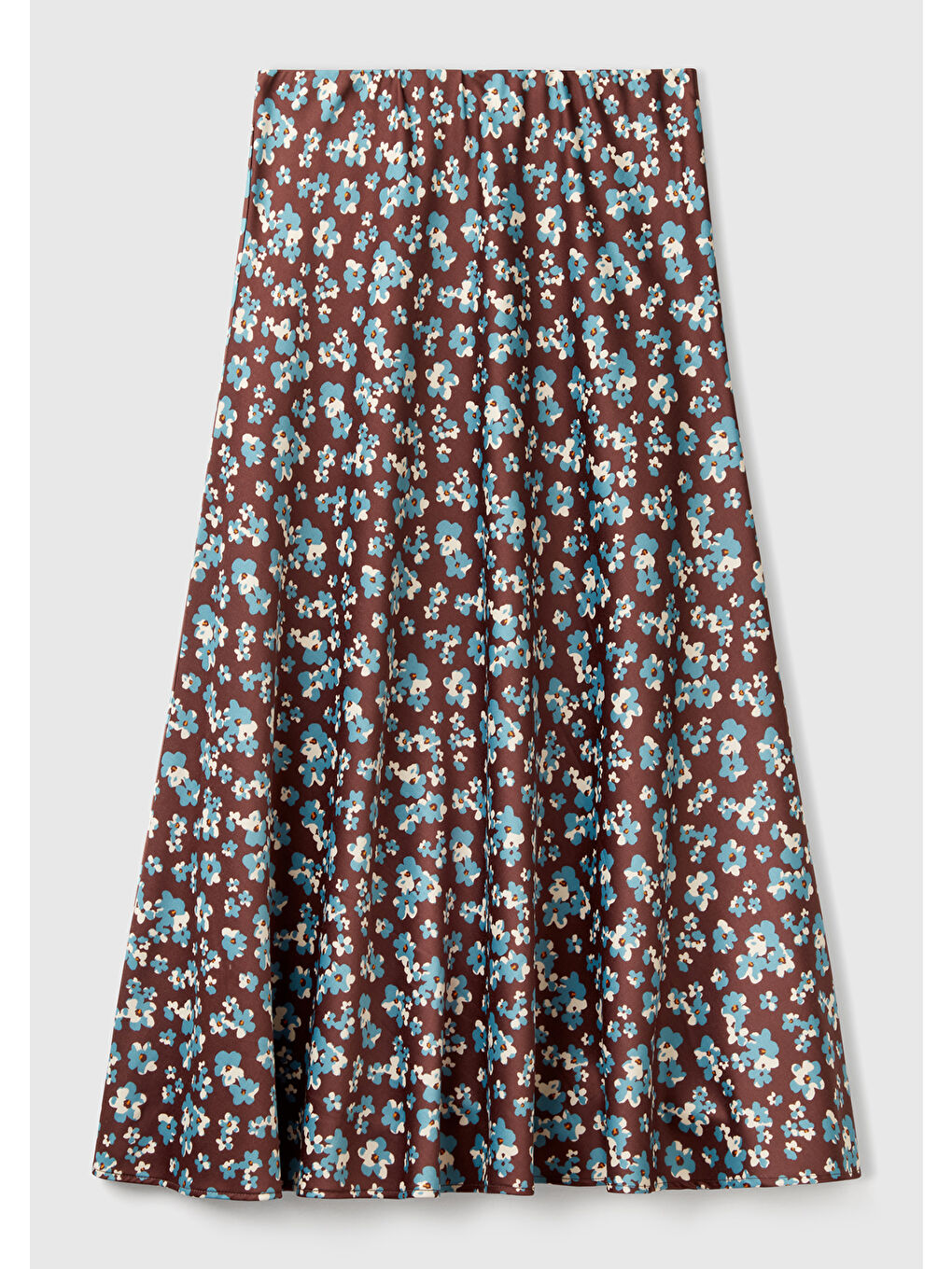 Kadın Kahverengi Viskoz Karışımlı Desenli Uzun Etek-1