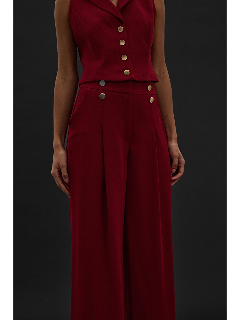 Eva Krep Pantolon - Bordo-4