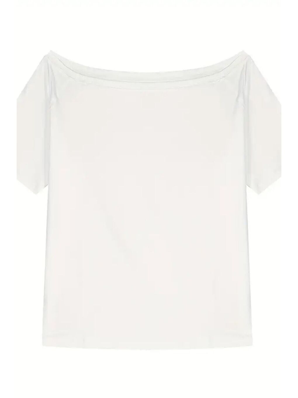 Beyaz Kadın Düşük Omuz Kayık Yaka Oversize T-Shirt-4