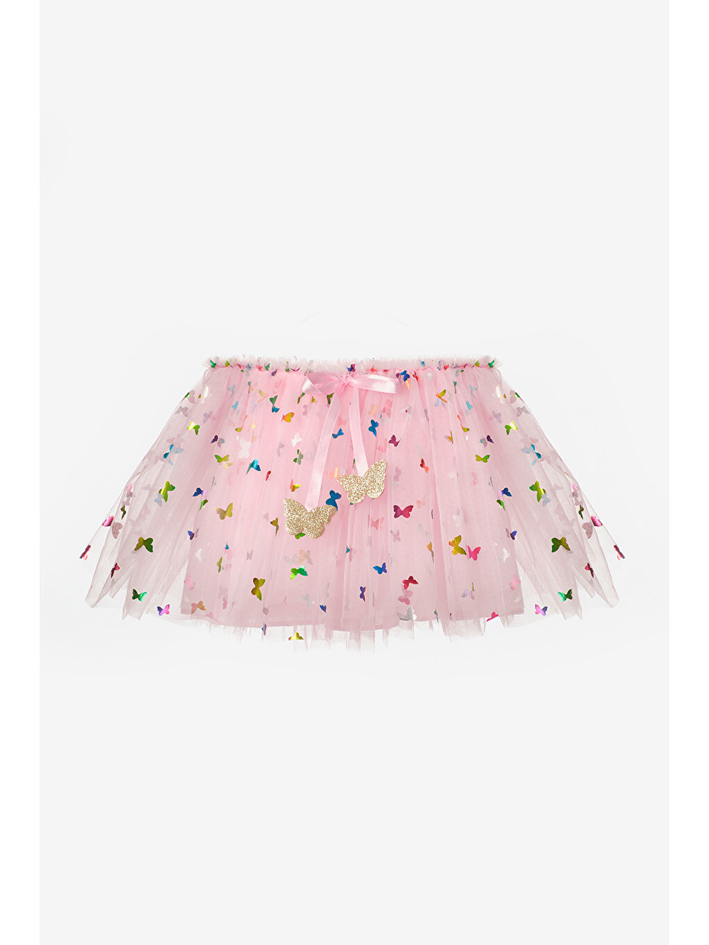 Pembe Kelebekli Fiyonk Detaylı Kız Çocuk Tül Etek - Aster
