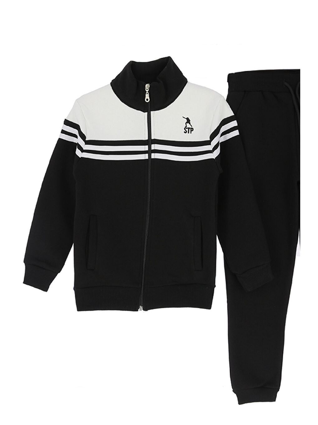 Siyah Erkek Çocuk Eşofman Takım-3 İplik Şardonlu-Fermuarlı-Hakim Yaka 12-16 Yaş 12381-1