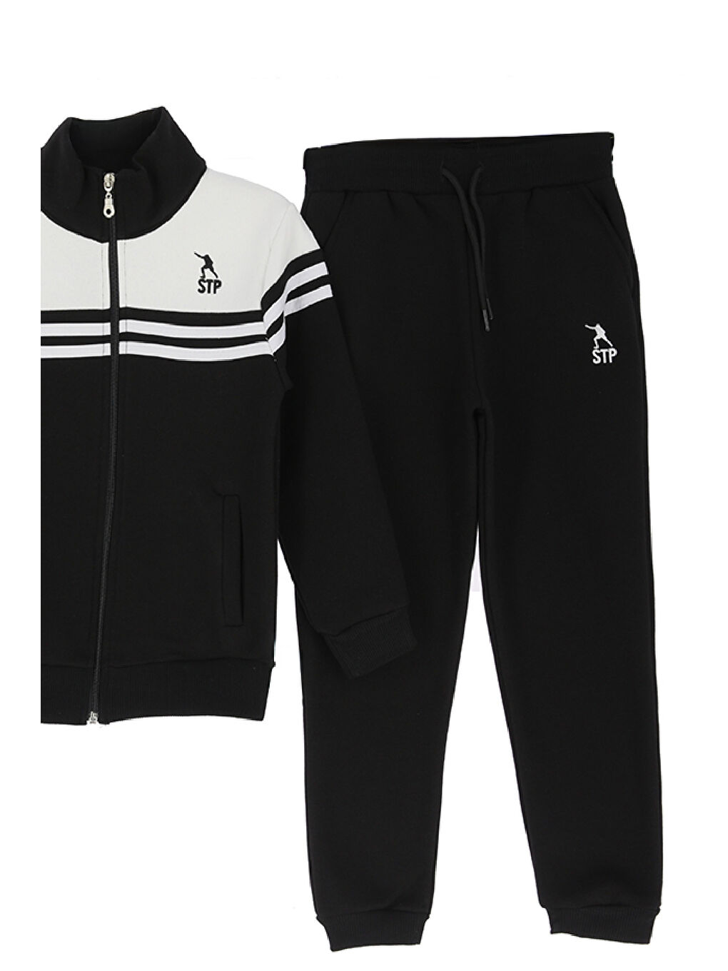 Siyah Erkek Çocuk Eşofman Takım-3 İplik Şardonlu-Fermuarlı-Hakim Yaka 12-16 Yaş 12381-2