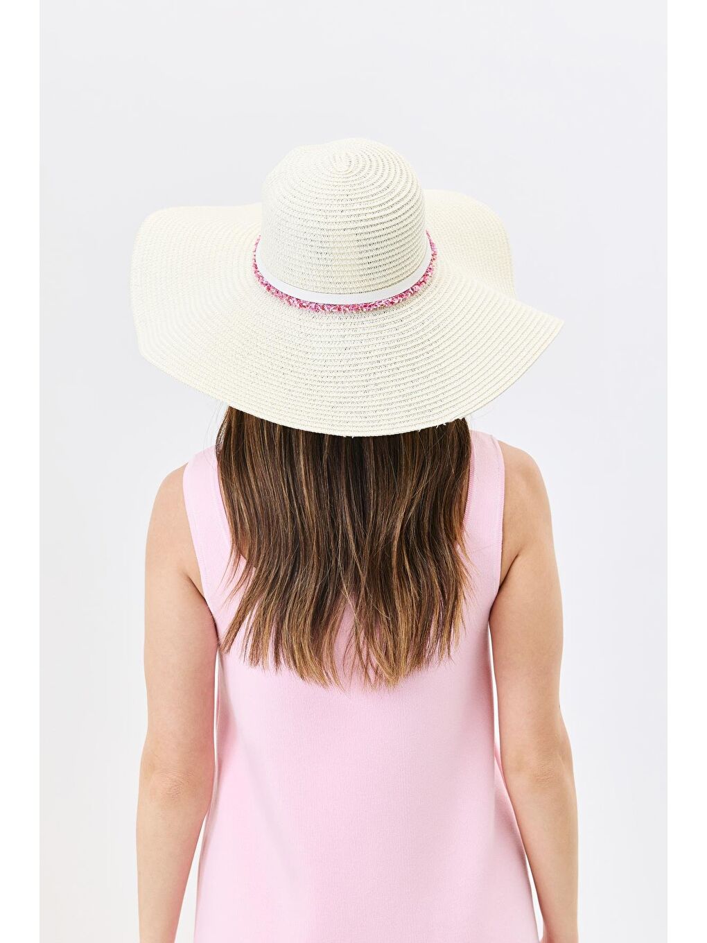 Ekru Geniş Kenar Hasır Plaj Şapkası Y25730-06 Krem-2