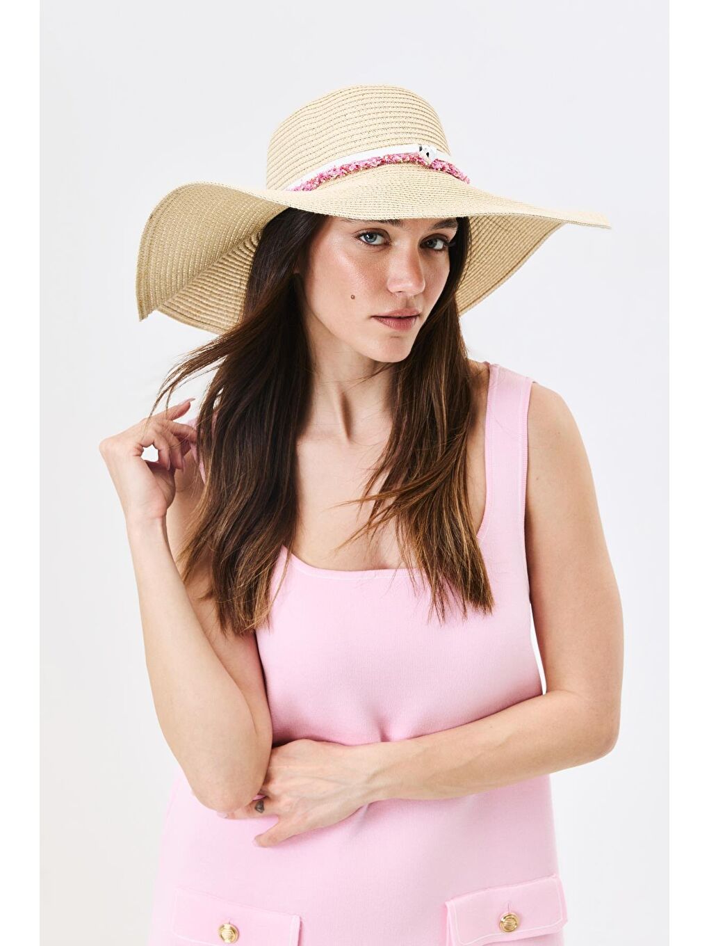 Geniş Kenar Hasır Plaj Şapkası Y25730-06 Bej