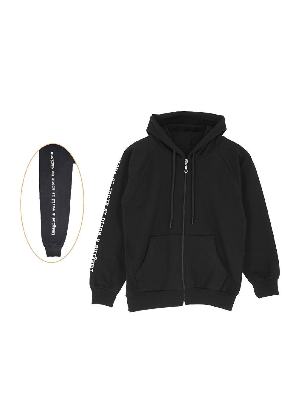 Siyah Kız Çocuk Hırka 2 İplik Fermuarlı Kapüşonlu 12-16 Yaş 12380