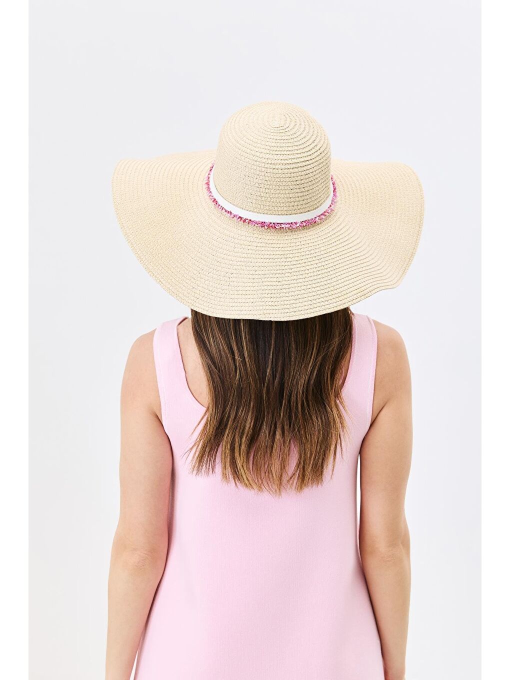 Geniş Kenar Hasır Plaj Şapkası Y25730-06 Bej-2
