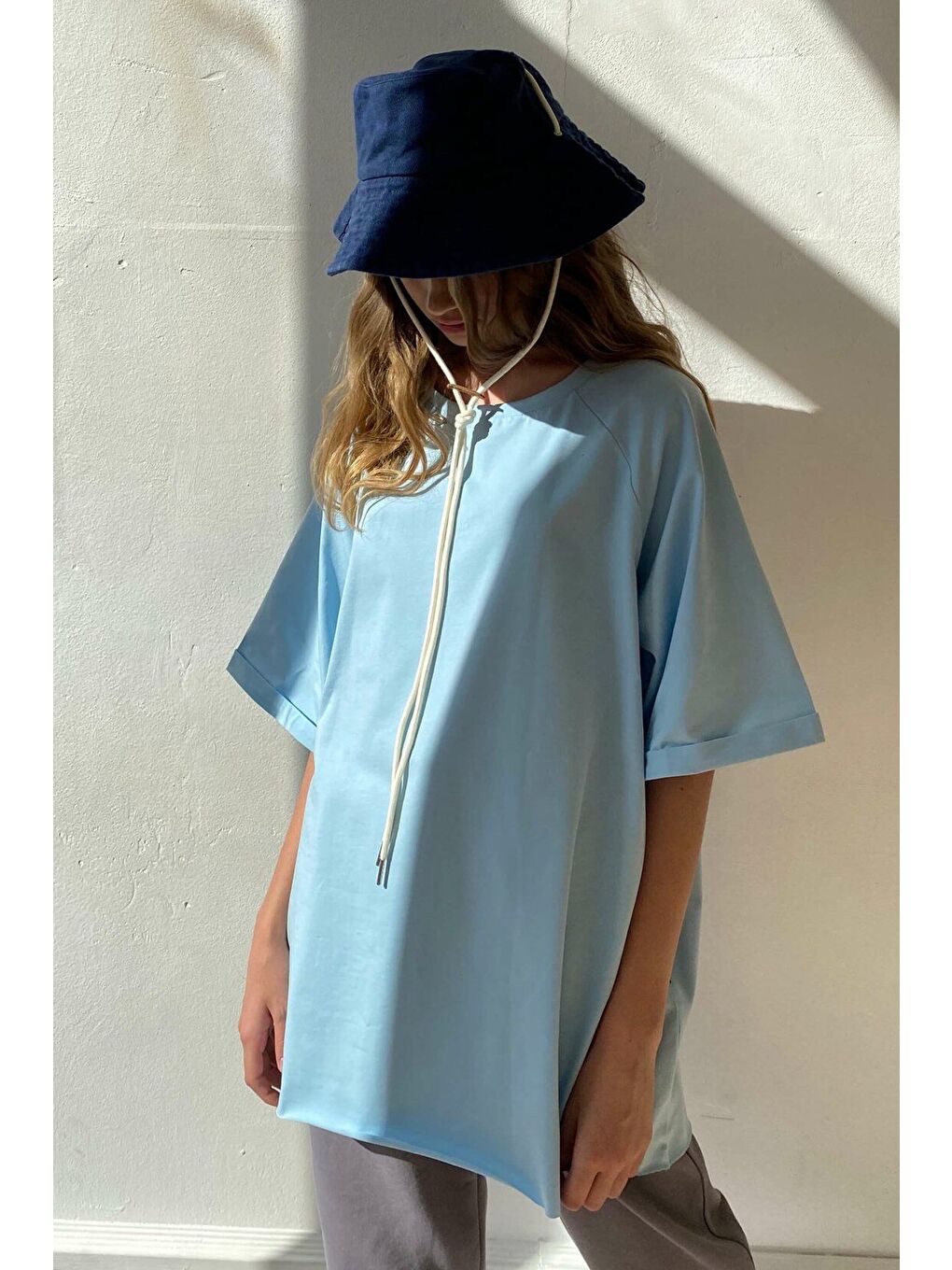 Mavi Oversize Basic Kadın Tişört-5