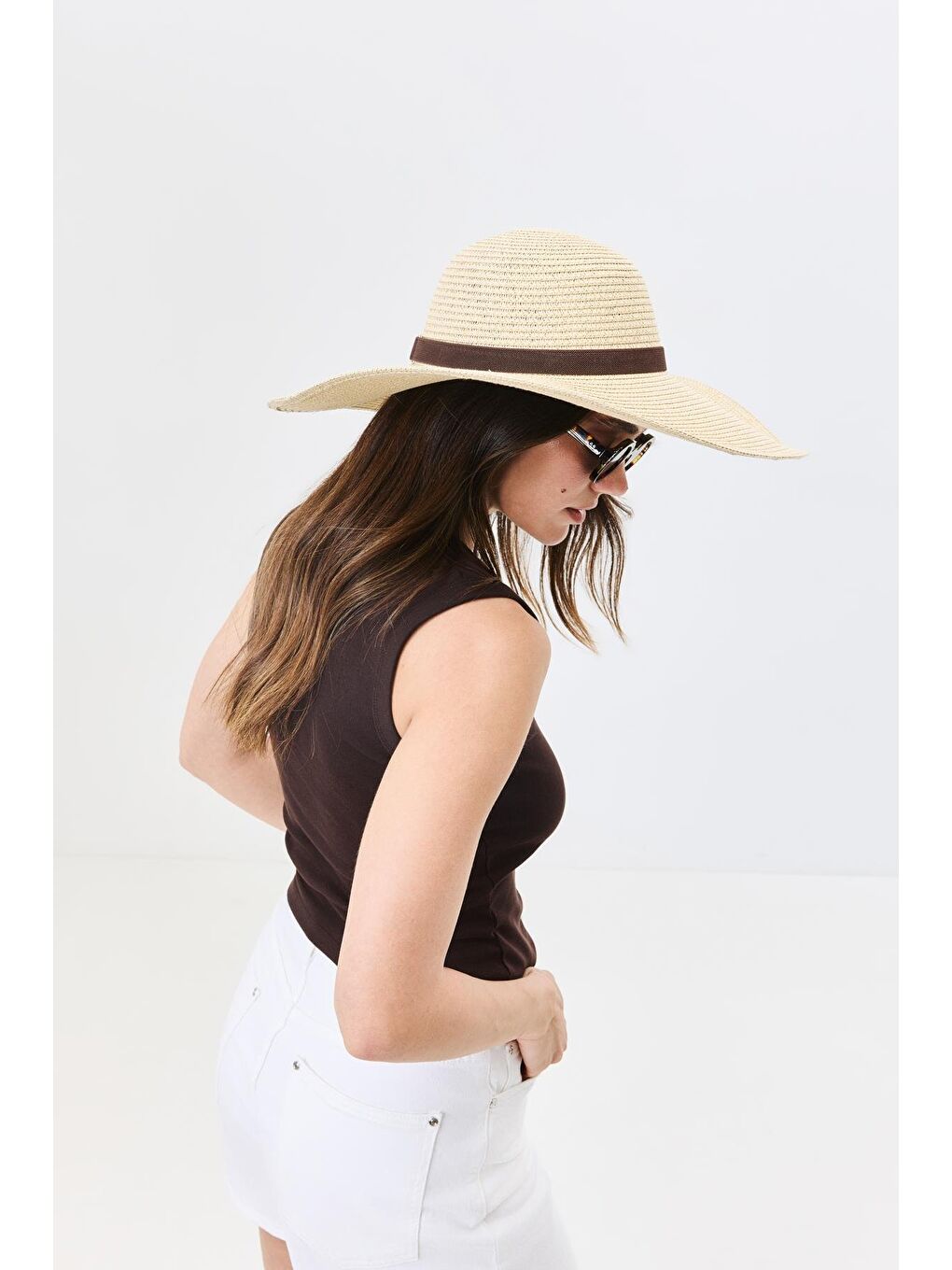 Geniş Kenar Hasır Plaj Şapkası Y25730-08 Bej-1