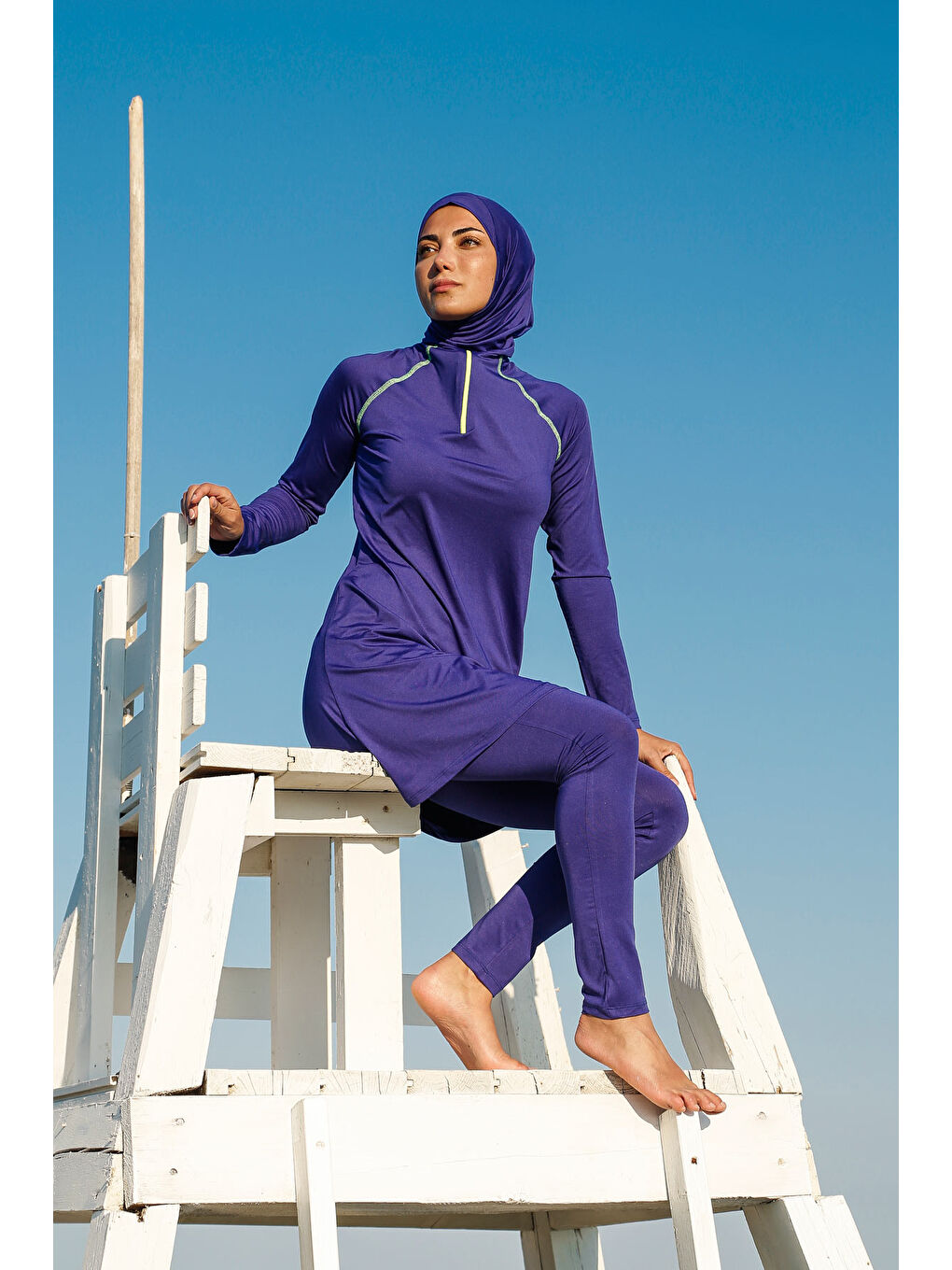 Beyaz Tam Kapalı Tesettür Mayo Saks M2233-1