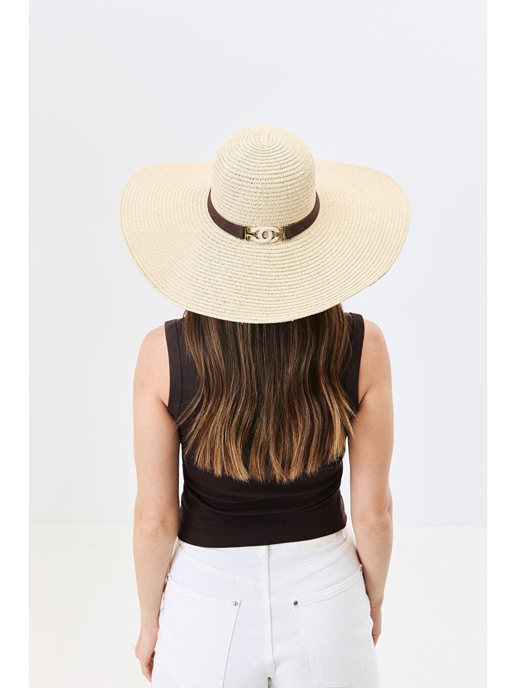 Geniş Kenar Hasır Plaj Şapkası Y25730-08 Bej-2