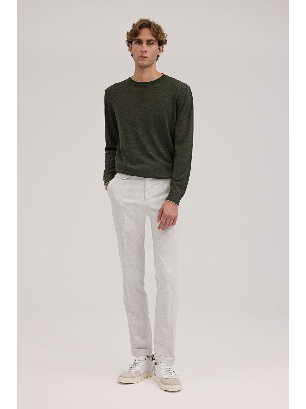 Gri Comfort Fit Duble Paça Kumaş Pantolon-1