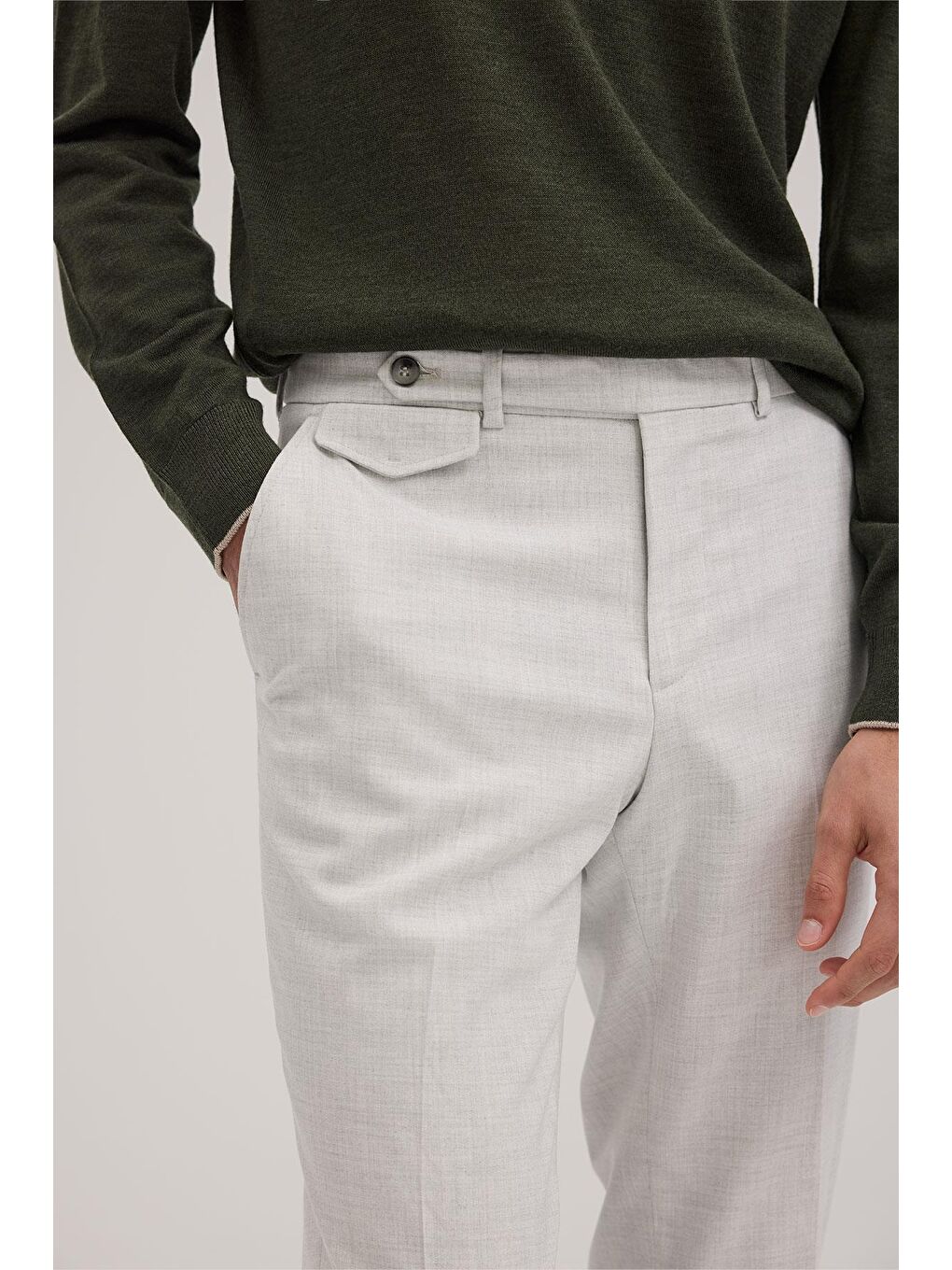 Gri Comfort Fit Duble Paça Kumaş Pantolon-2