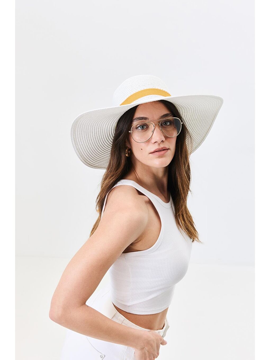Geniş Kenar Hasır Plaj Şapkası Y25730-04 Beyaz