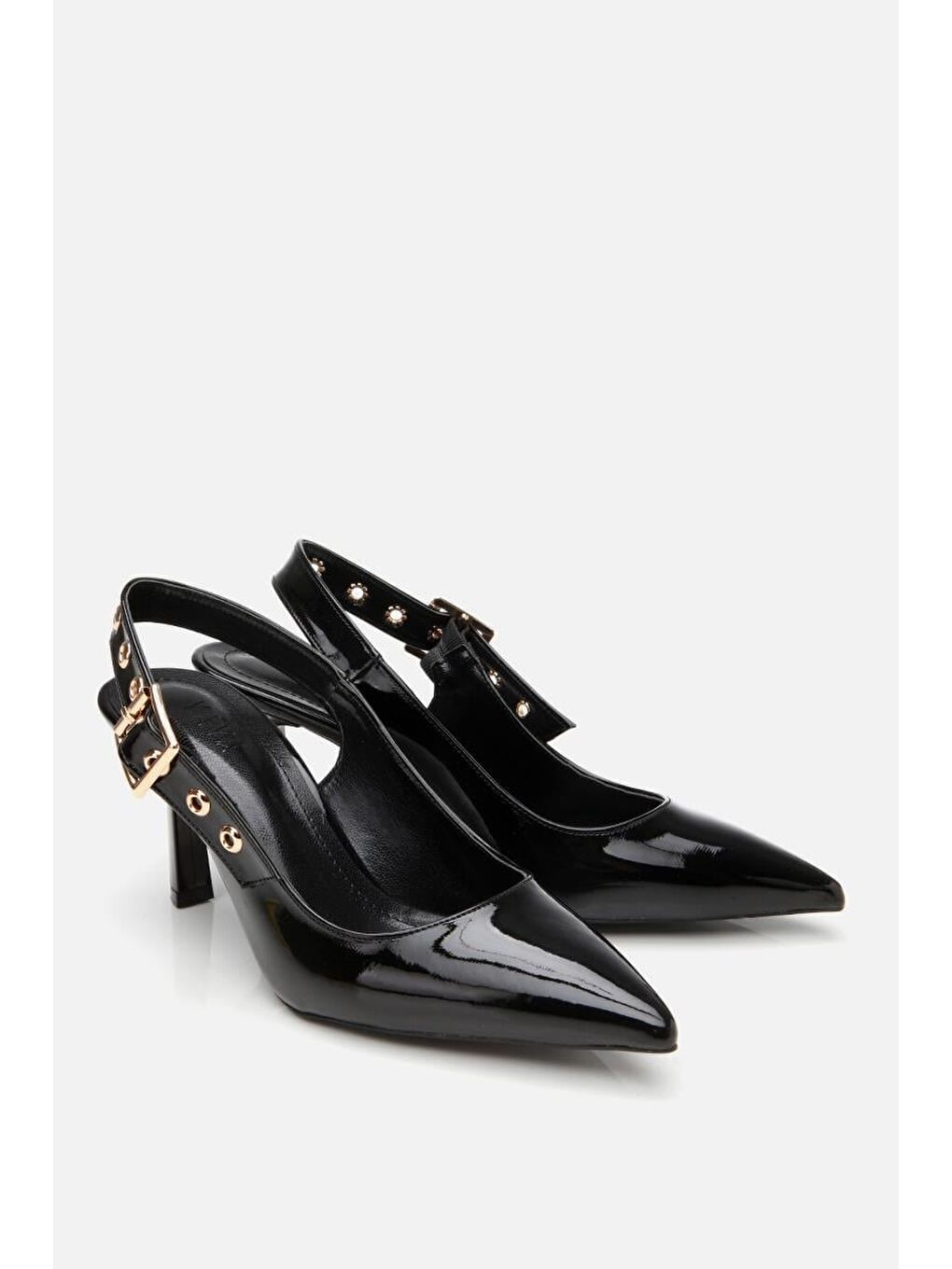 Kadın Rugan Siyah Kemerli Stiletto-1