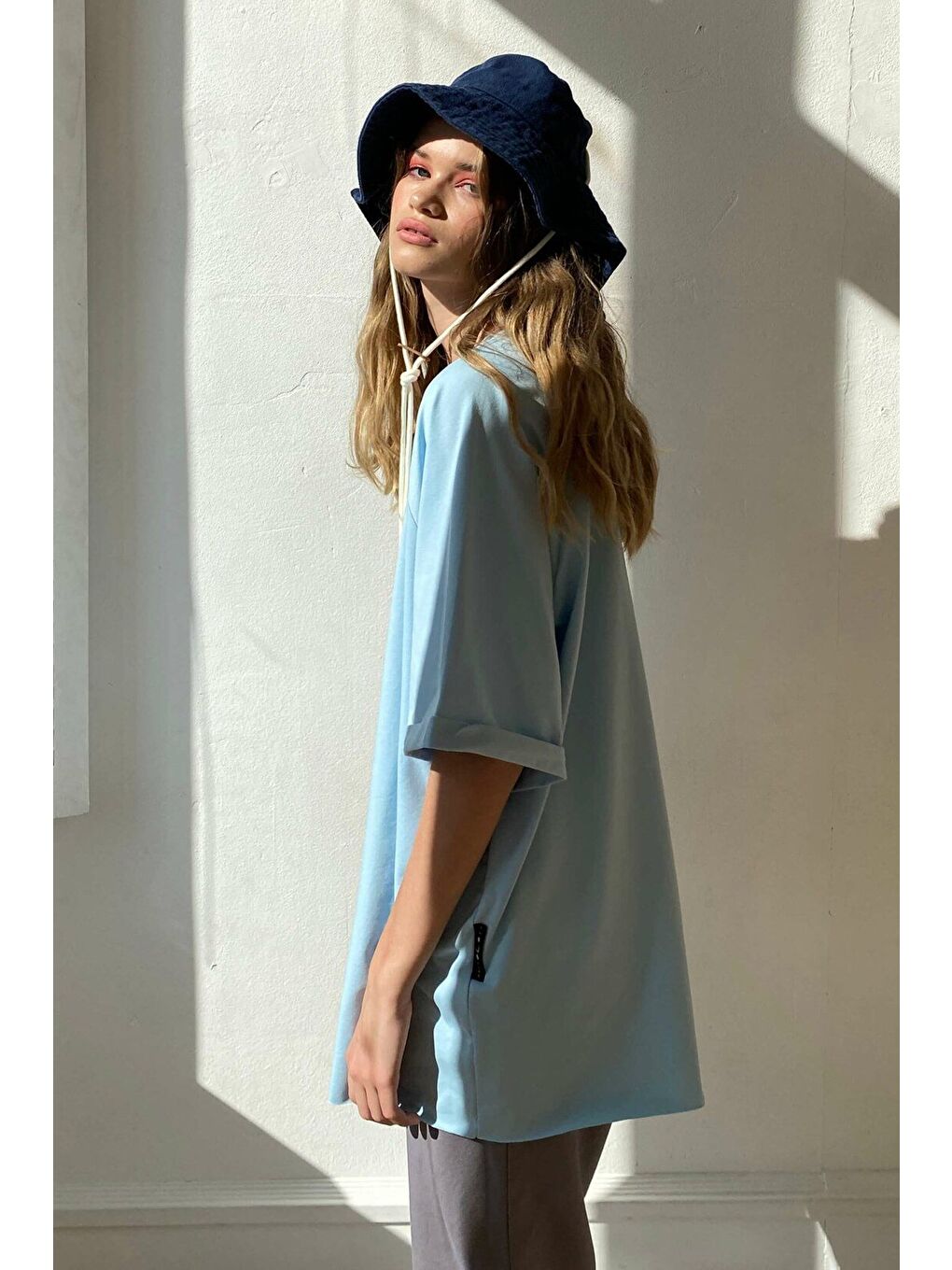 Mavi Oversize Basic Kadın Tişört-6