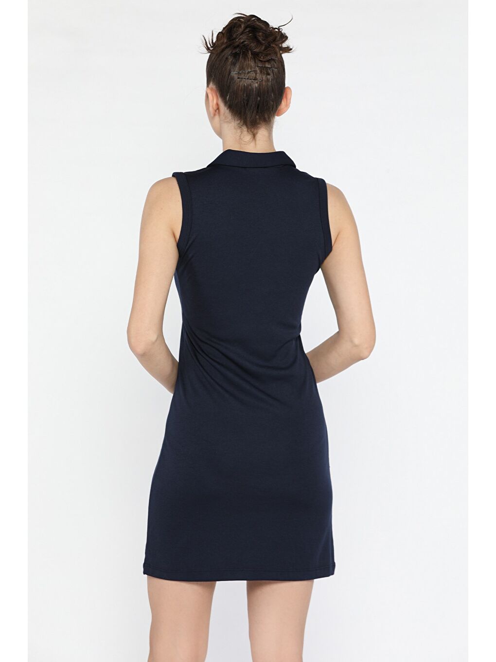 Lacivert Kadın Polo Yaka Elastanlı Elbise-3