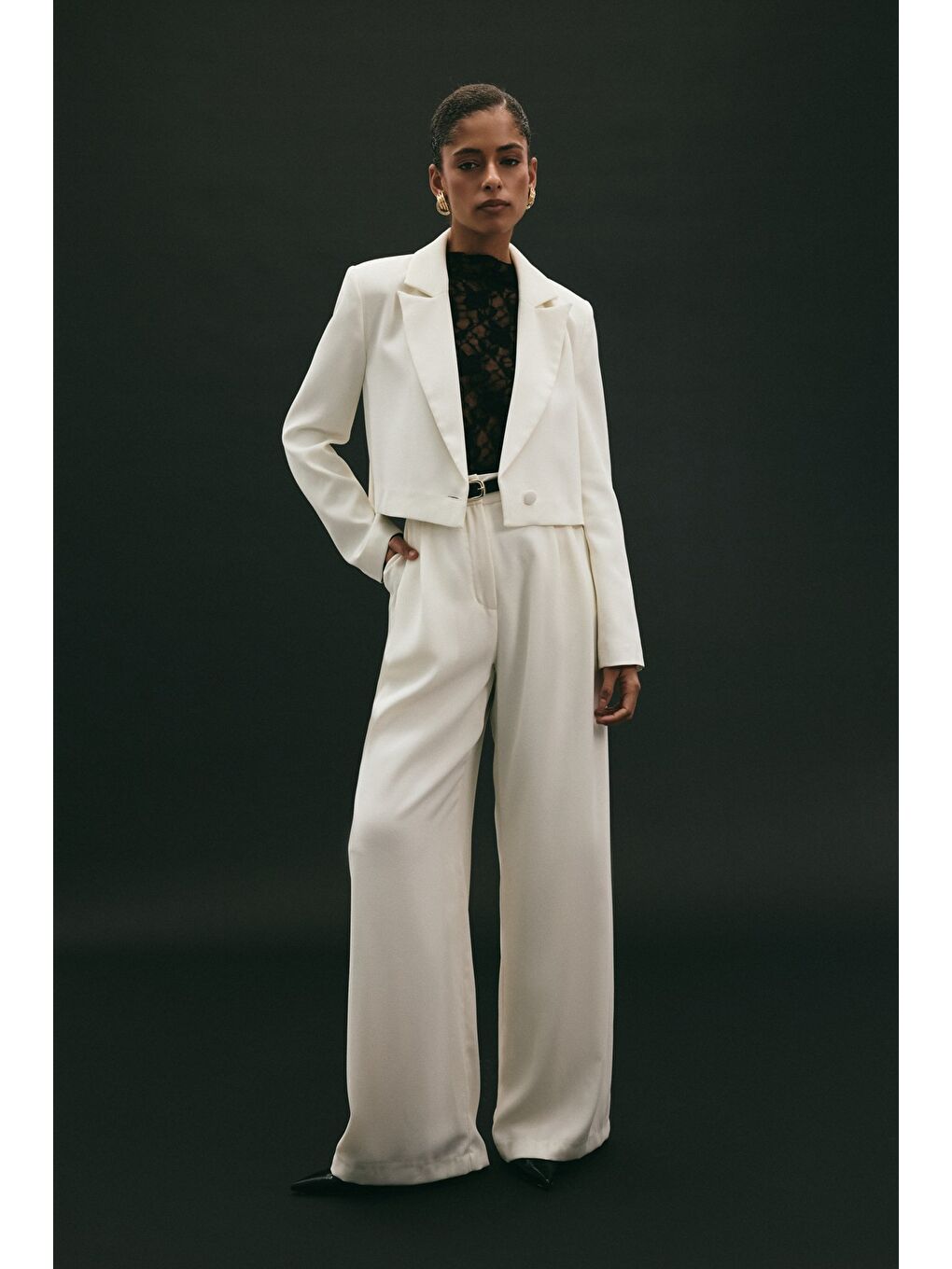 Luna Krep Pantolon - Ekru-1