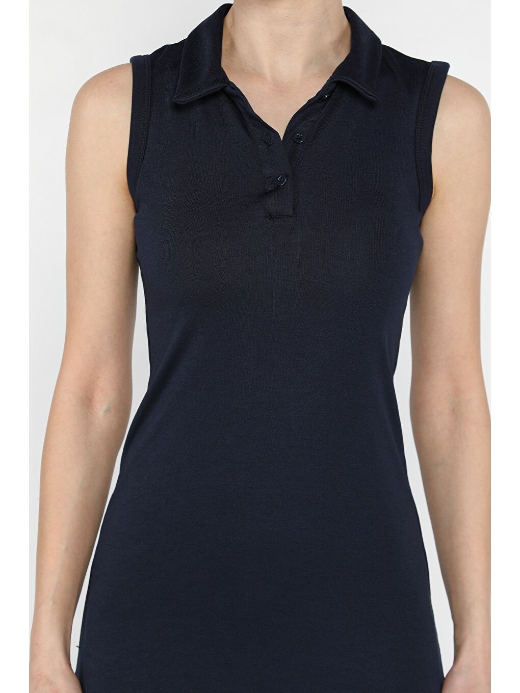 Lacivert Kadın Polo Yaka Elastanlı Elbise-4