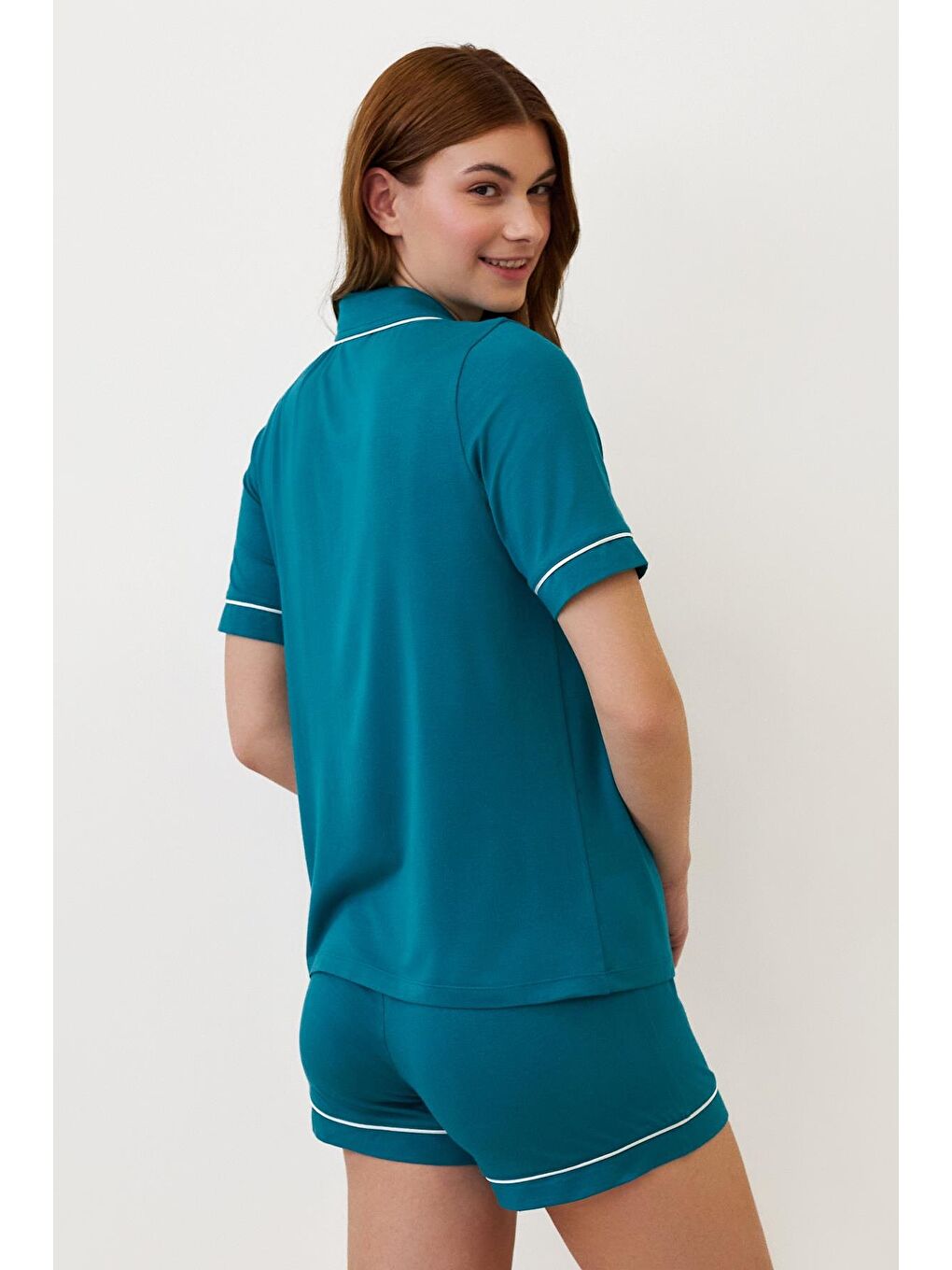 Mavi Kadın Seageo Cepli Şortlu Pijama Takımı Yeşil-1