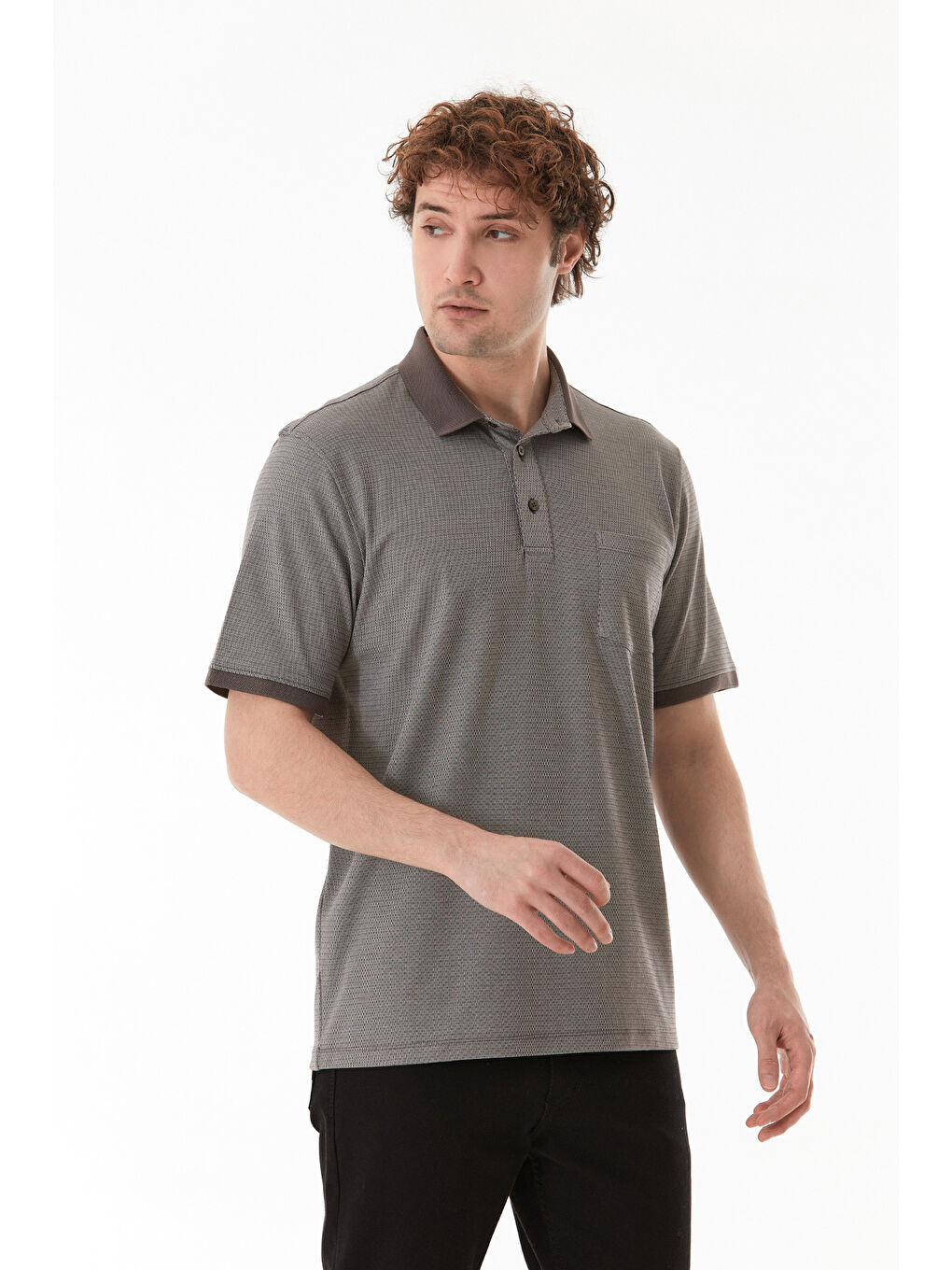 Kahverengi Desenli Cepli Polo Yaka Tişört-1