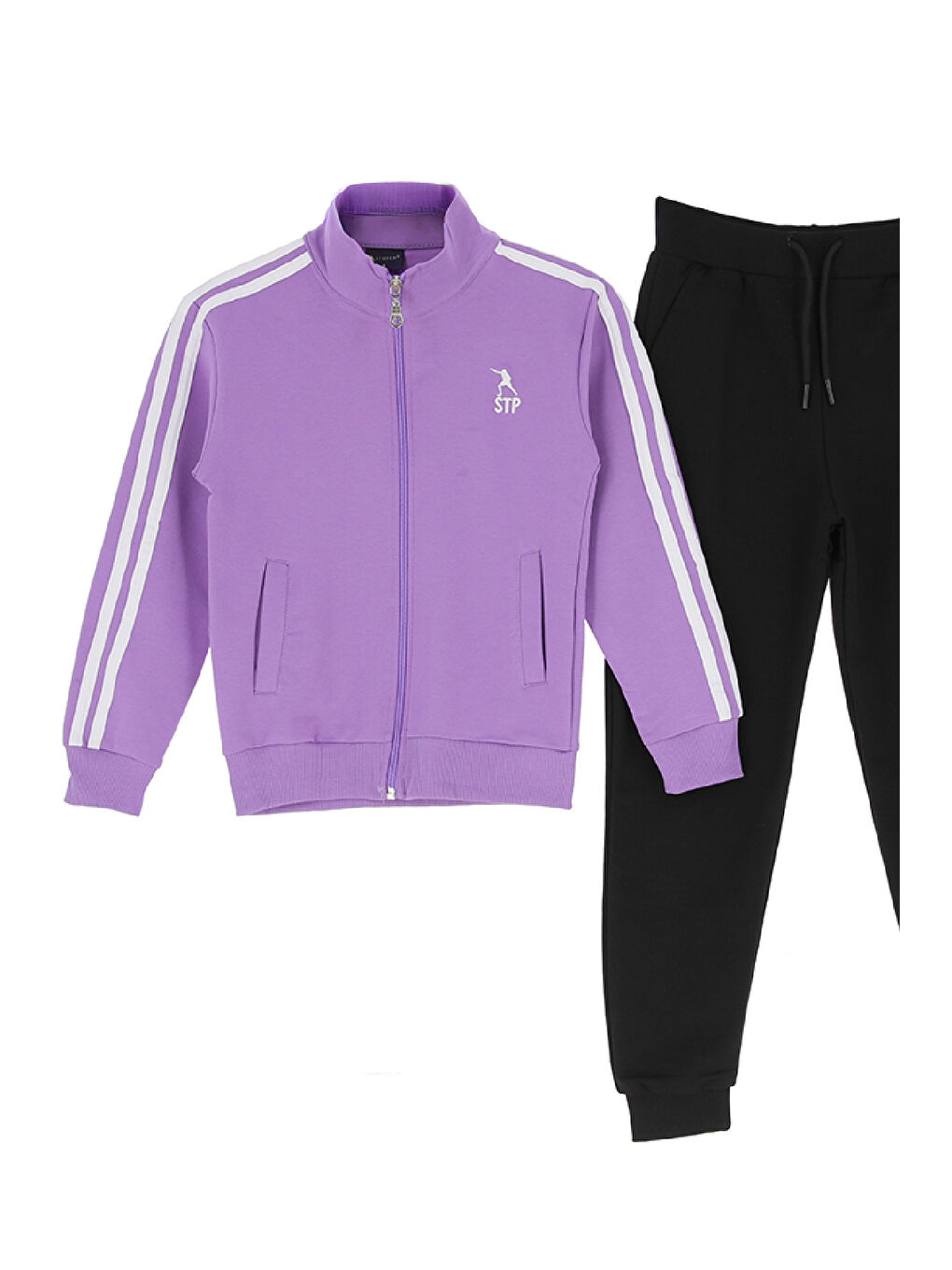 Lila Kız Çocuk Eşofman Takımı-Fermuarlı-Hakim Yaka-Şerit Detaylı 12-16 Yaş 12379-1