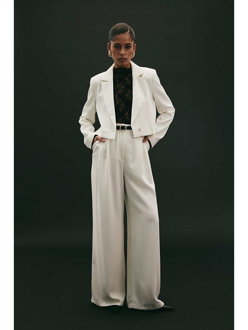 Luna Krep Pantolon - Ekru-2