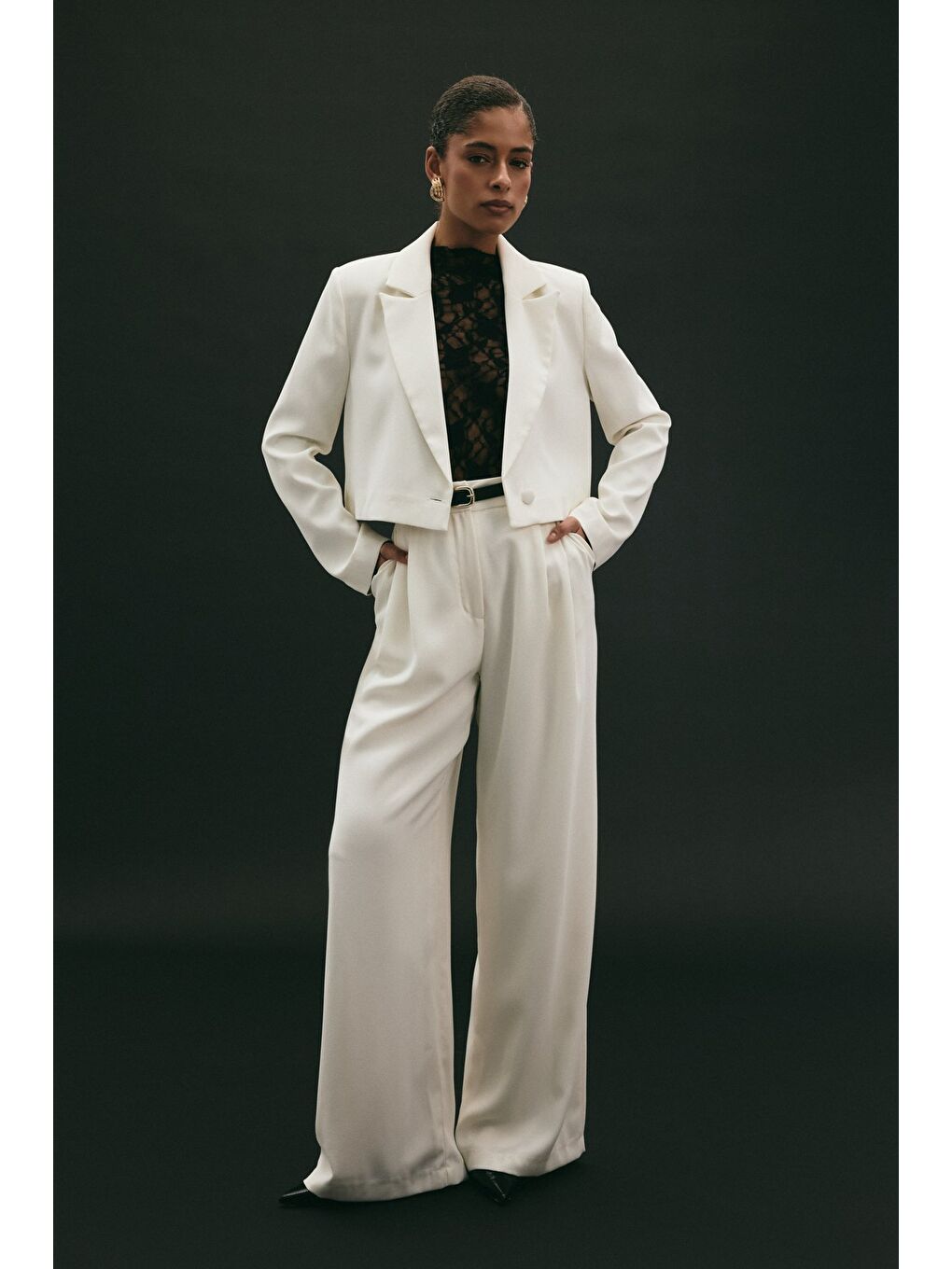 Luna Krep Pantolon - Ekru-3