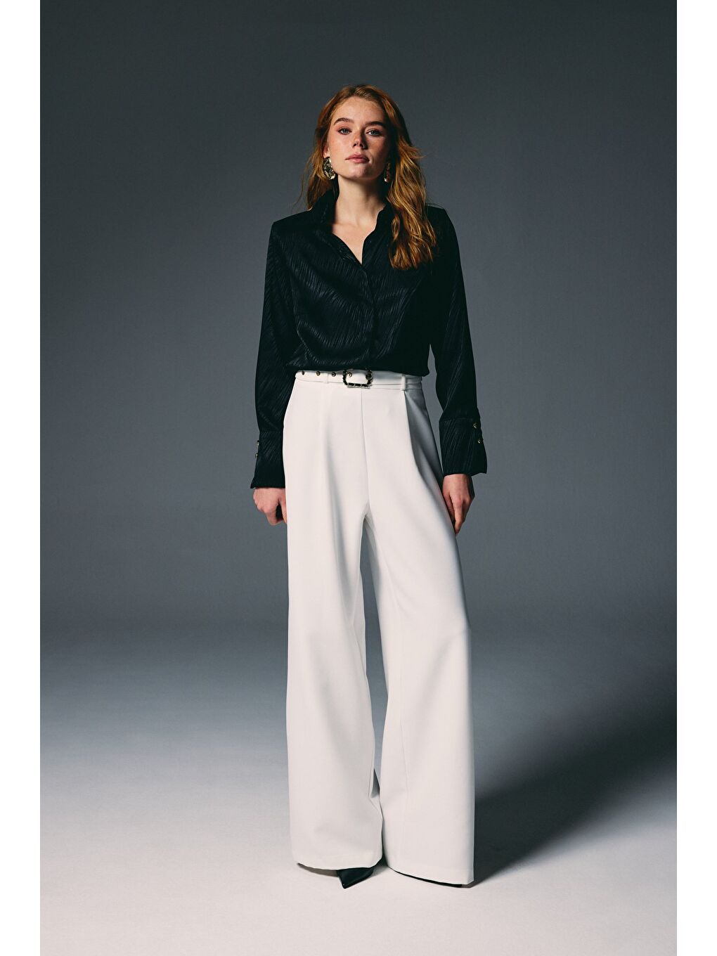 Kemerli Bol Pantolon - Ekru