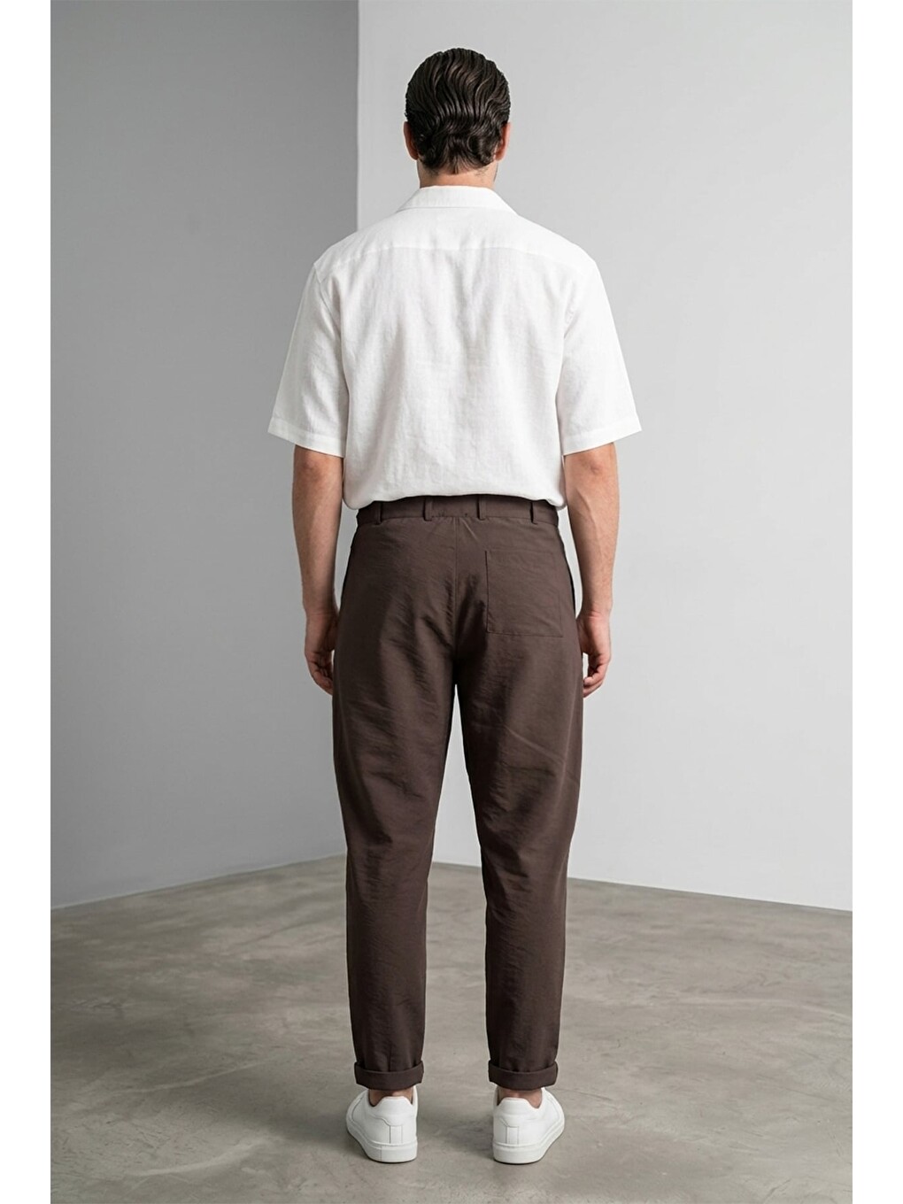 Kahverengi Beli Bağlamalı Duble Paça Jogger Pantolon-1