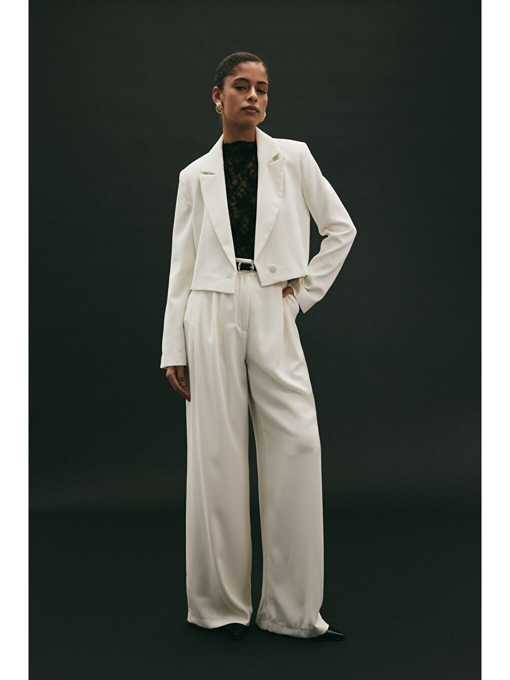 Luna Krep Pantolon - Ekru-4