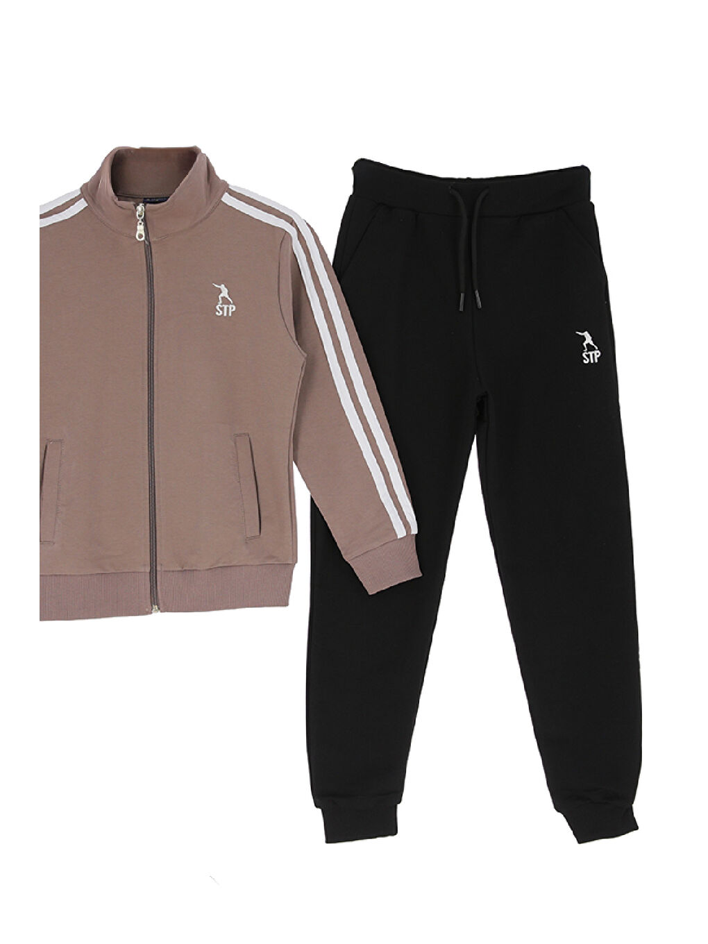 Kahverengi Kız Çocuk Eşofman Takımı-Fermuarlı-Hakim Yaka-Şerit Detaylı 12-16 Yaş 12379-2