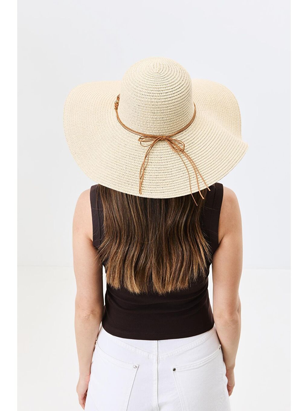Geniş Kenar Hasır Plaj Şapkası Y25730-12 Bej-2