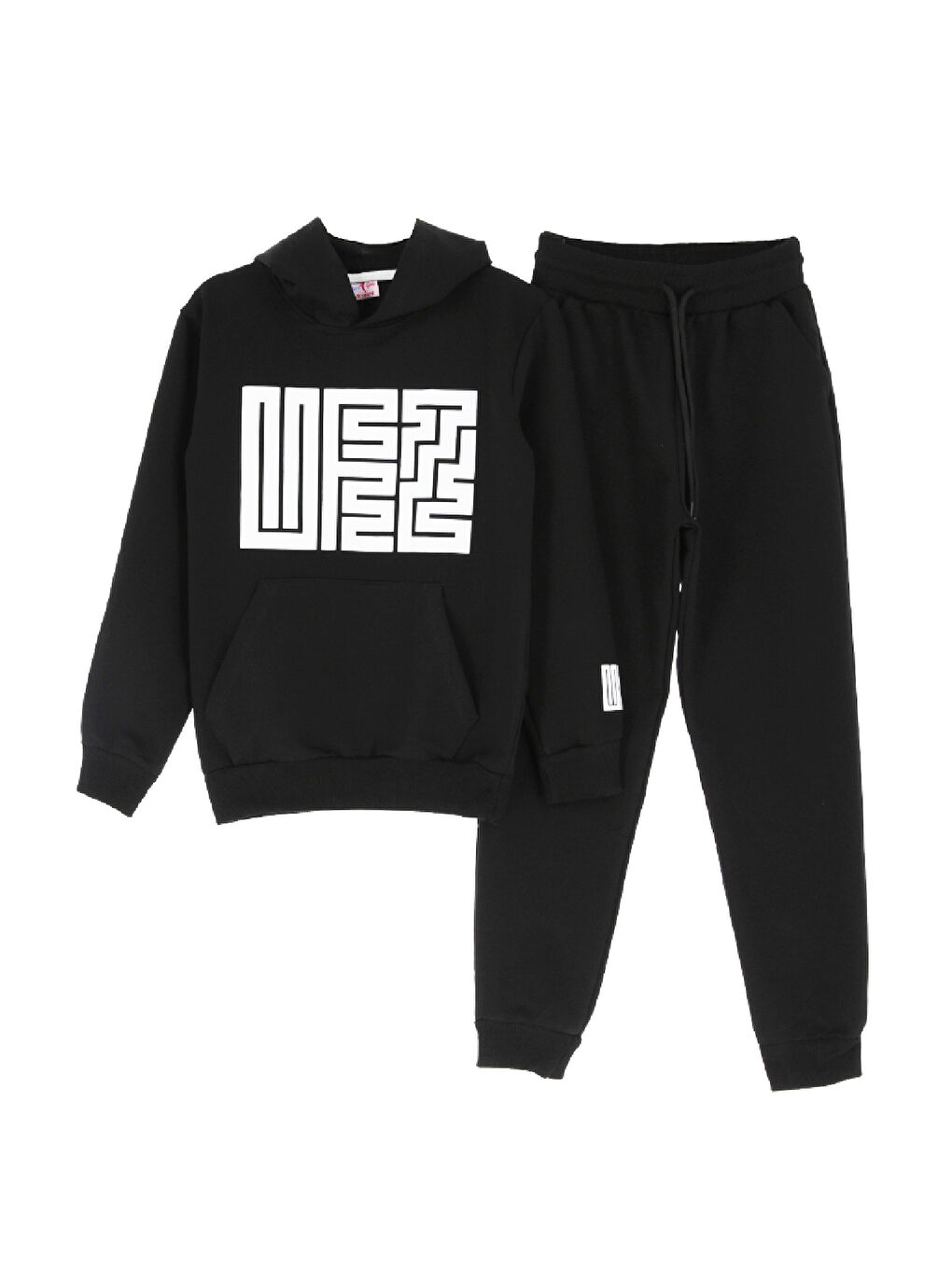 Siyah Kız Çocuk 2 İplik Küfe Yazı Görselli Kapüşonlu Alt-Üst Takım 12374