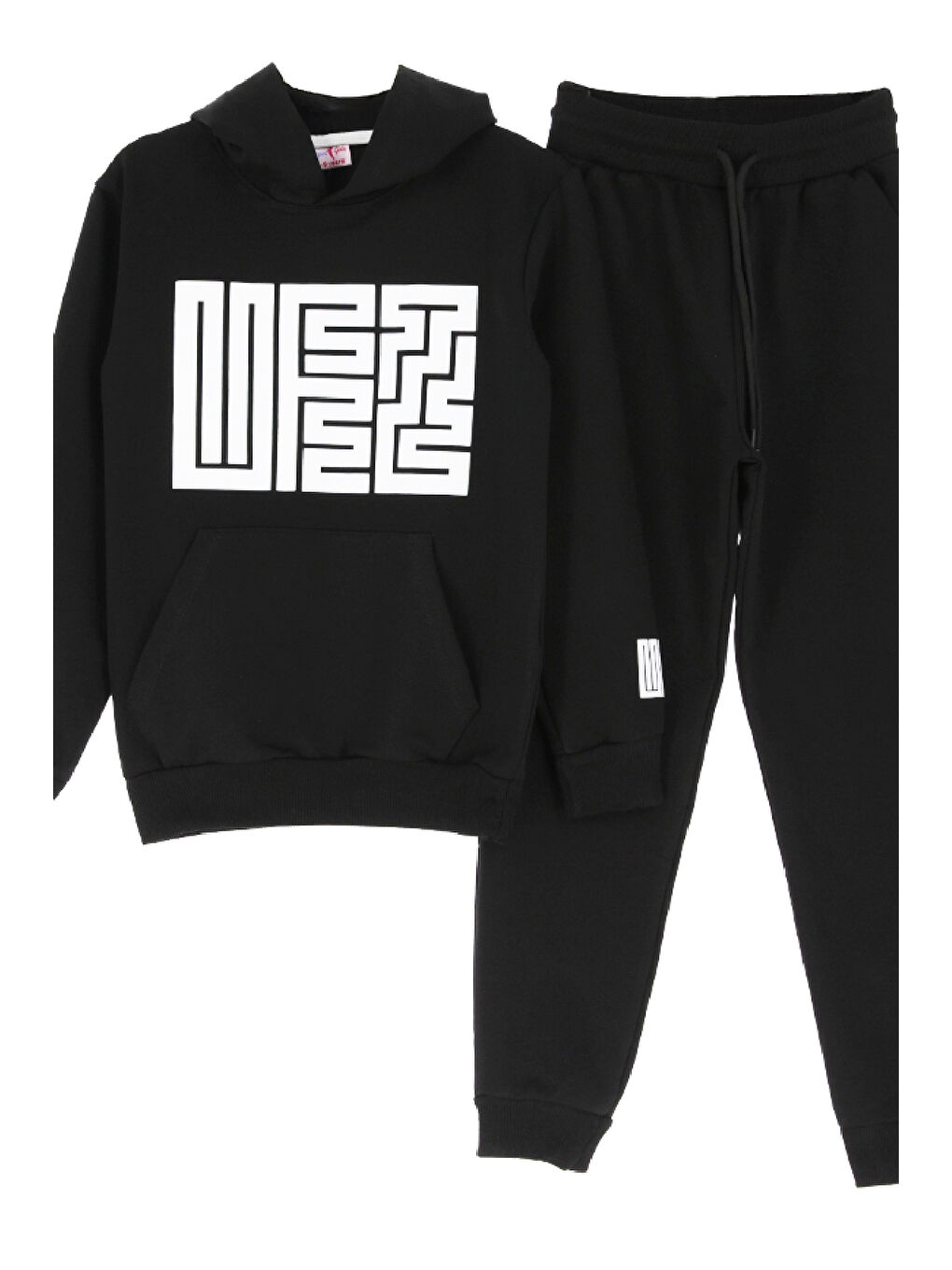 Siyah Kız Çocuk 2 İplik Küfe Yazı Görselli Kapüşonlu Alt-Üst Takım 12374-1