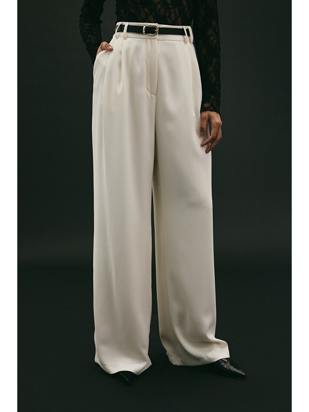 Luna Krep Pantolon - Ekru-6