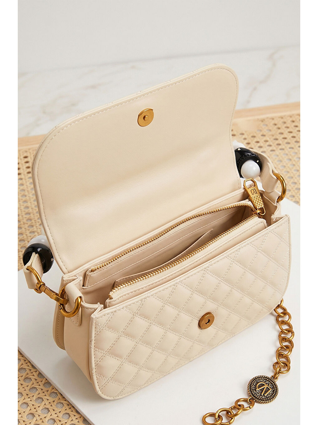 Ekru Levidor Premium Çift Askı Yumuşak Deri Çanta 930290 Krem-1