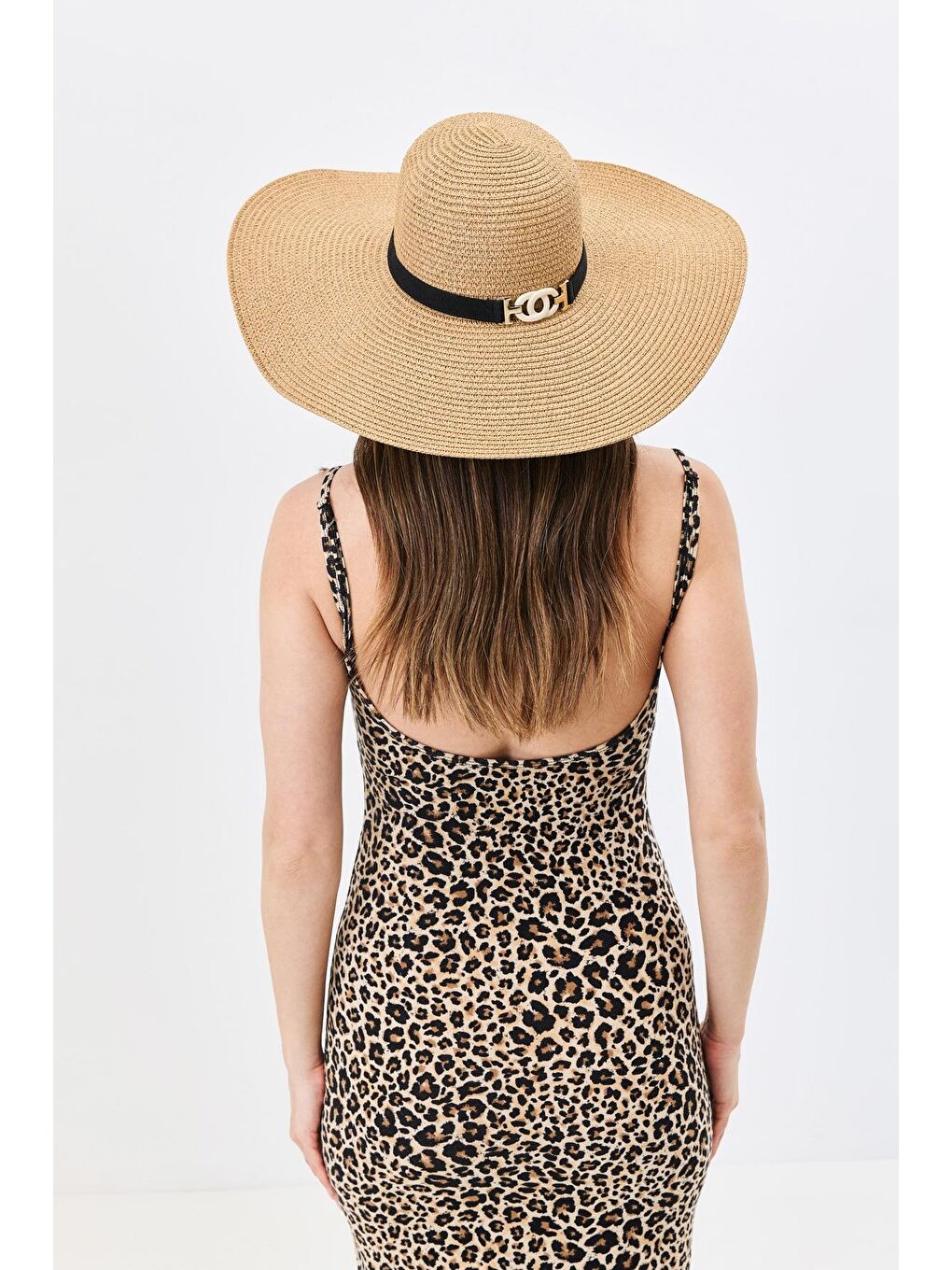 Bej Geniş Kenar Hasır Plaj Şapkası Y25730-08 Vizon-2