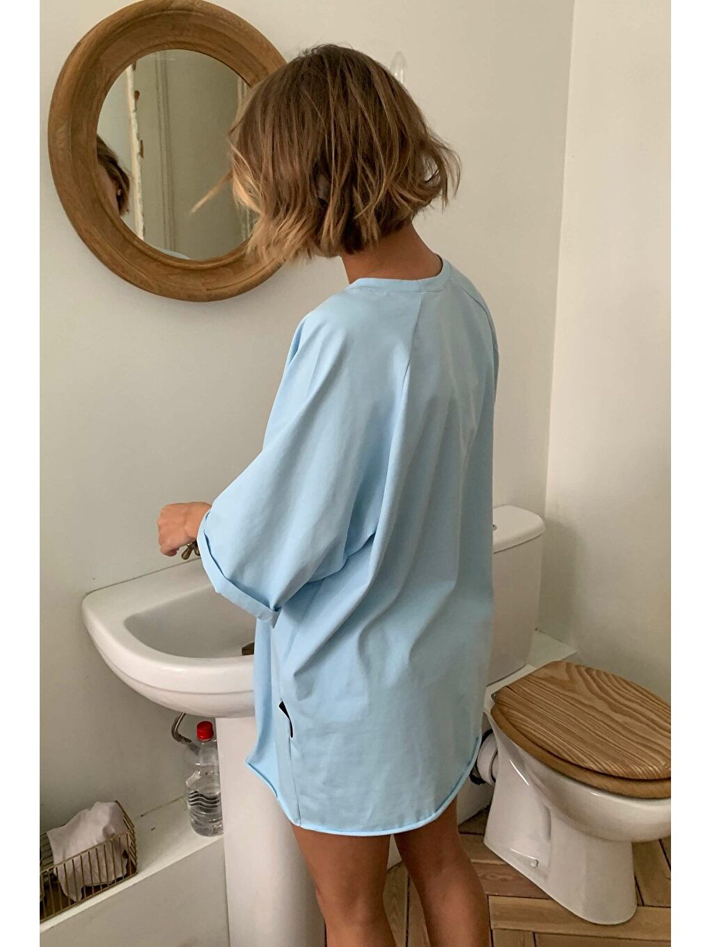 Mavi Oversize Basic Kadın Tişört-8