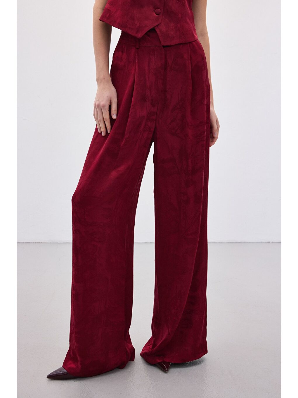Jakarlı Bol Pantolon - Bordo-6